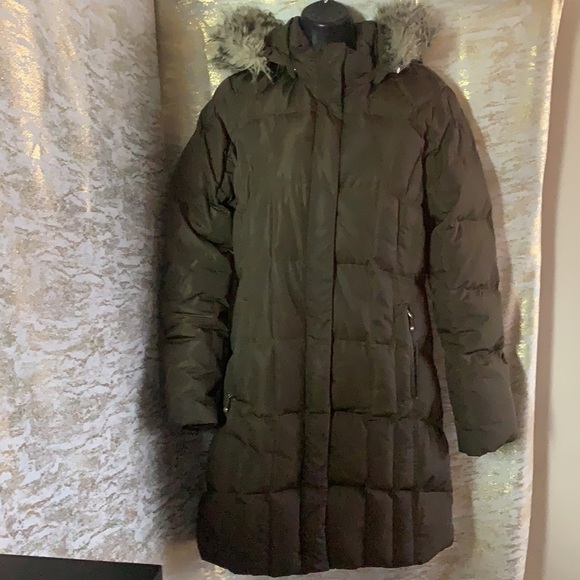 EDDIE Bauer Brown Premium Goose Down Long Puffer Coat Removable Hood Size M - Picture 13 of 15